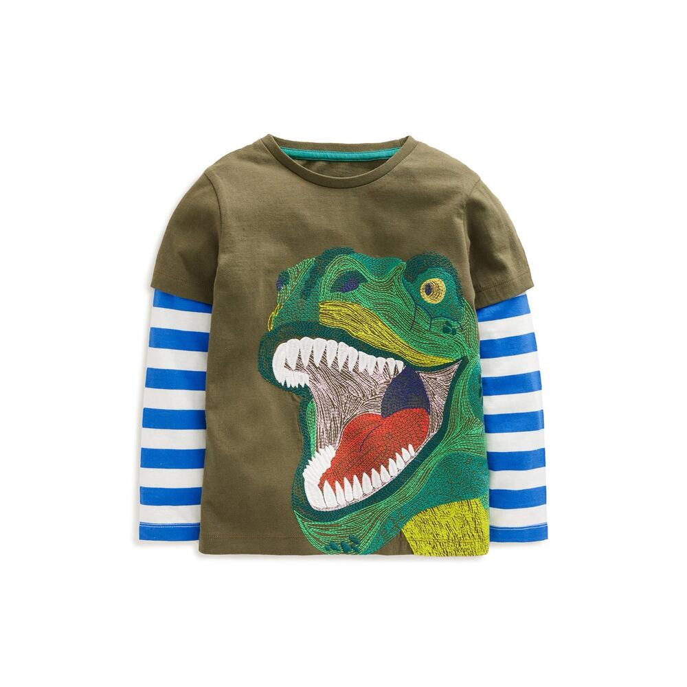 Mini Boden Kids' Dino Appliqué Layered Cotton T-Shirt, Size 2-3 Years
